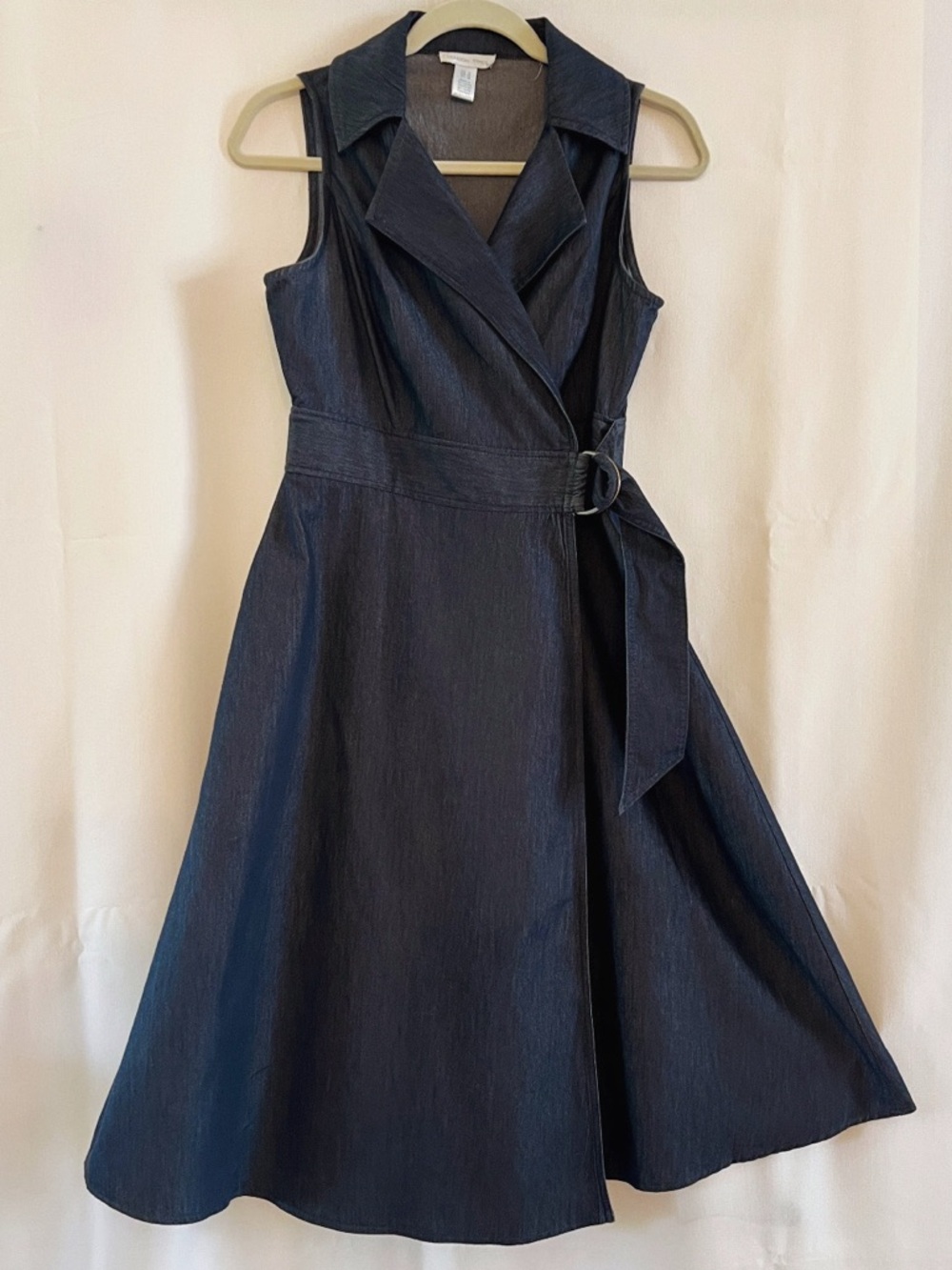 London Times Navy Sleeveless Wrap Midi Dress